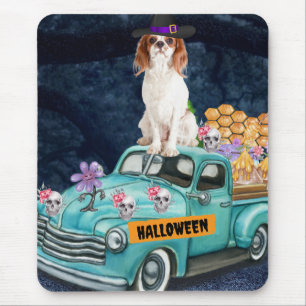 Tapis De Souris Cavalier King Chien Halloween Camion Effrayant Nui