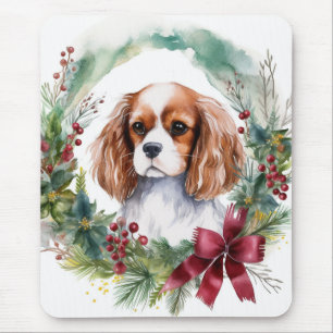 Tapis De Souris Cavalier King Christmas Wreath Festive Pup