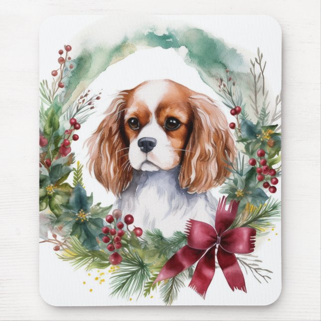 Tapis De Souris Cavalier King Christmas Wreath Festive Pup (Devant)