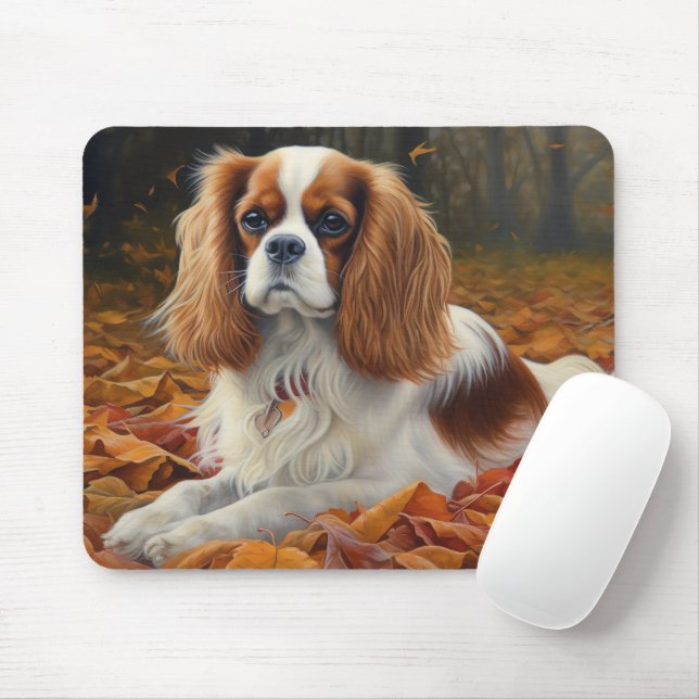 Tapis De Souris Cavalier King en automne Feuilles automne Inspirat (Avec souris)