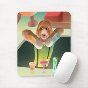 Tapis De Souris Cavapoo Dog Bartender Préparer des cocktails