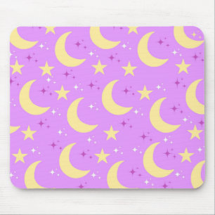 Tapis De Souris Céleste Lune étoiles Motif violet Arrière - plan