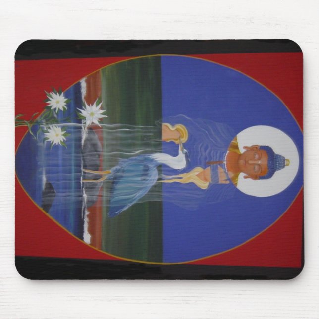Tapis De Souris Centre bleu Mousepad de bouddhiste zen de héron (Devant)