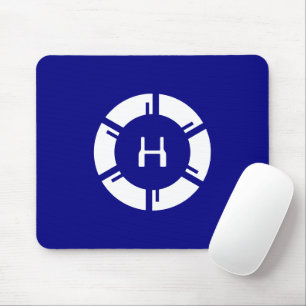 Tapis De Souris Cercle SciFi futuriste avec Monogramme bleu person