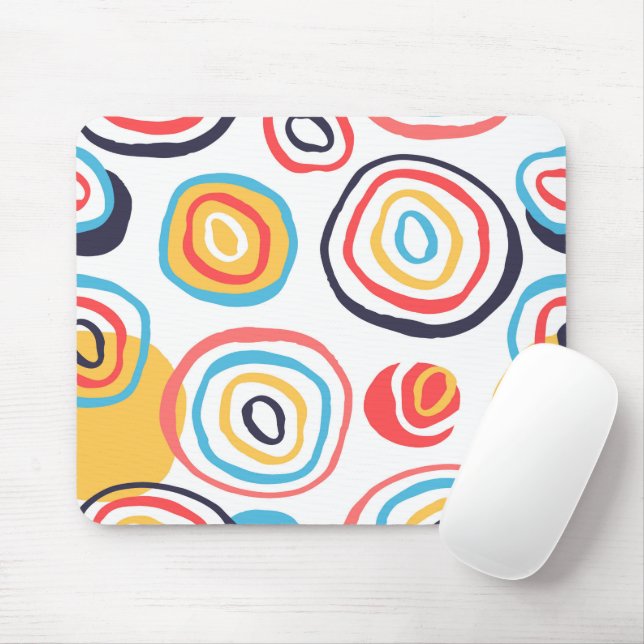 Tapis De Souris Cercles de Doodle funky sur blanc (Avec souris)