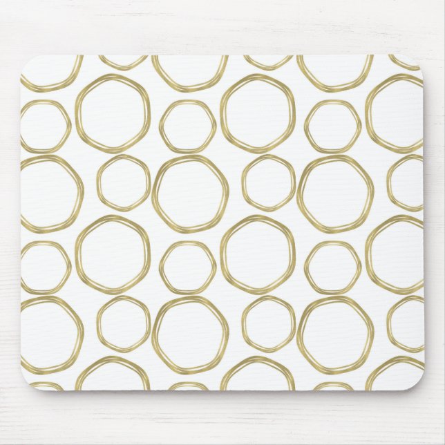 Tapis De Souris Cercles D'Or Sur Blanc Moderne (Devant)