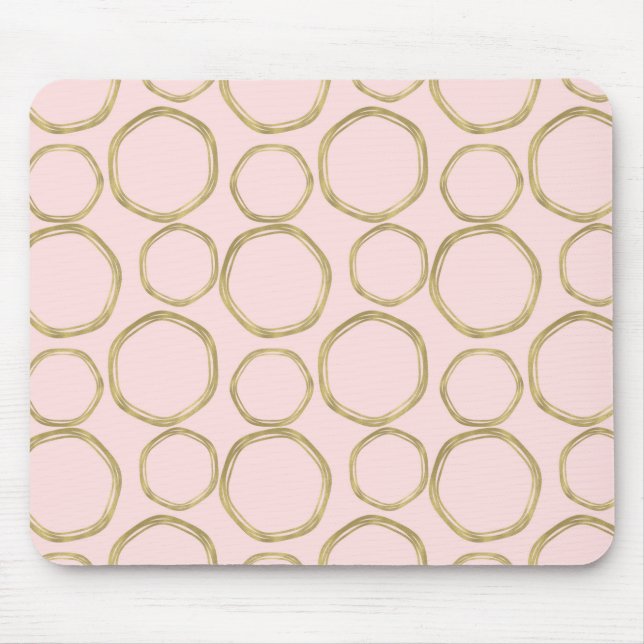 Tapis De Souris Cercles dorés et rose timide Moderne Tendance (Devant)