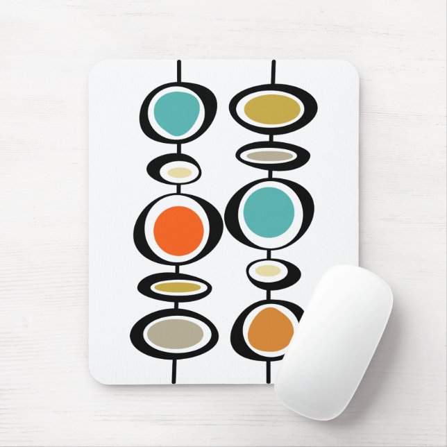 Tapis De Souris Cercles funky Turquoise Orange Black Mid Century (Avec souris)