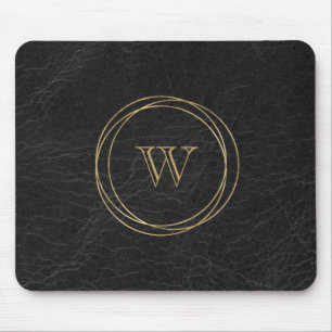 Tapis De Souris Cercles géométriques dorés Monogramme noir