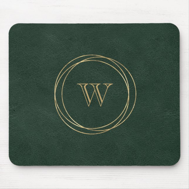 Tapis De Souris Cercles géométriques dorés Monogramme vert (Devant)