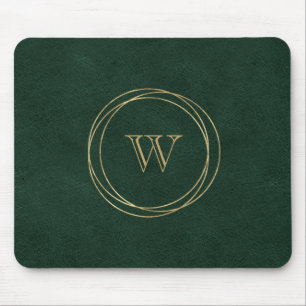 Tapis De Souris Cercles géométriques or Monogramme vert