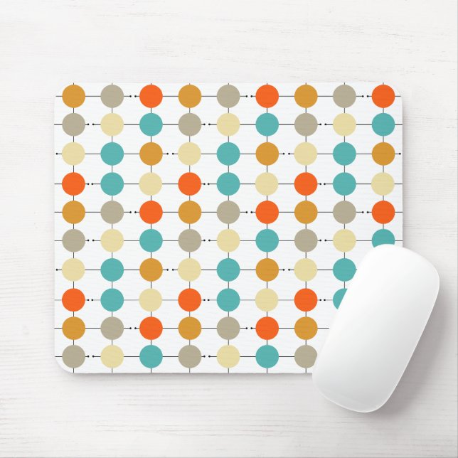 Tapis De Souris Cercles Tan Crème Orange Turquoise Sur Lignes Noir (Avec souris)