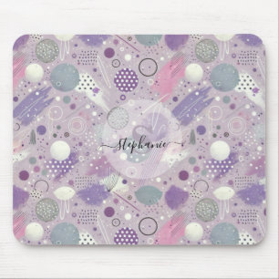 Tapis De Souris Cercles violets Abstraits avec accents de bandes d