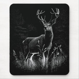 Tapis De Souris Cerf aux bois encadrés par champ et arbre