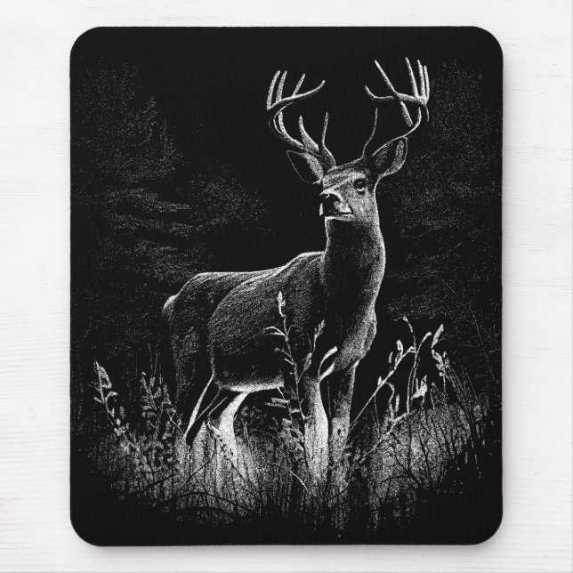 Tapis De Souris Cerf aux bois encadrés par champ et arbre (Devant)