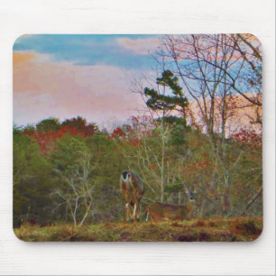 Tapis De Souris Cerf avec ciel bleu rose