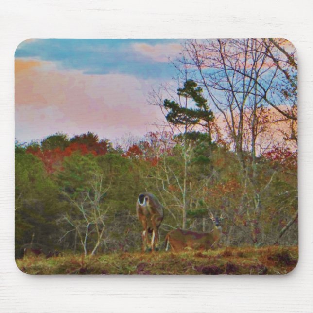 Tapis De Souris Cerf avec ciel bleu rose (Devant)
