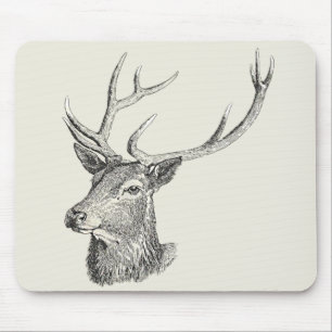 Tapis De Souris Cerf Buck Head avec Antlers Black and White Art
