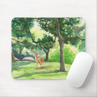 Tapis De Souris Cerf de la forêt tranquille - Art aquarelle