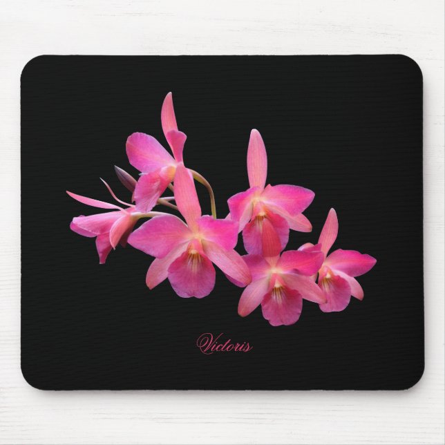 Tapis De Souris Cerise, Rose Chaud, Rouge, Orchidées Black Mouse P (Devant)