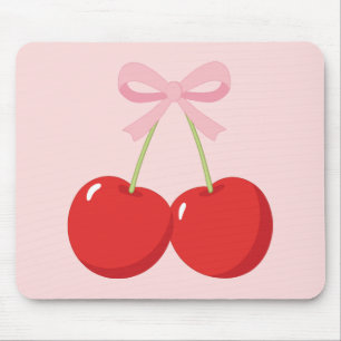 Tapis De Souris Cerises rouges avec cou rose Coquette Cottage Chic