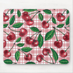 Tapis De Souris Cerises rouges sur vichy rose