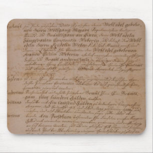 Tapis De Souris Certificat de mariage de Wolfgang, de Mozart et de