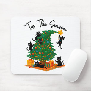 Tapis De Souris C'est la saison Arbre de Noël Chat noir mignon