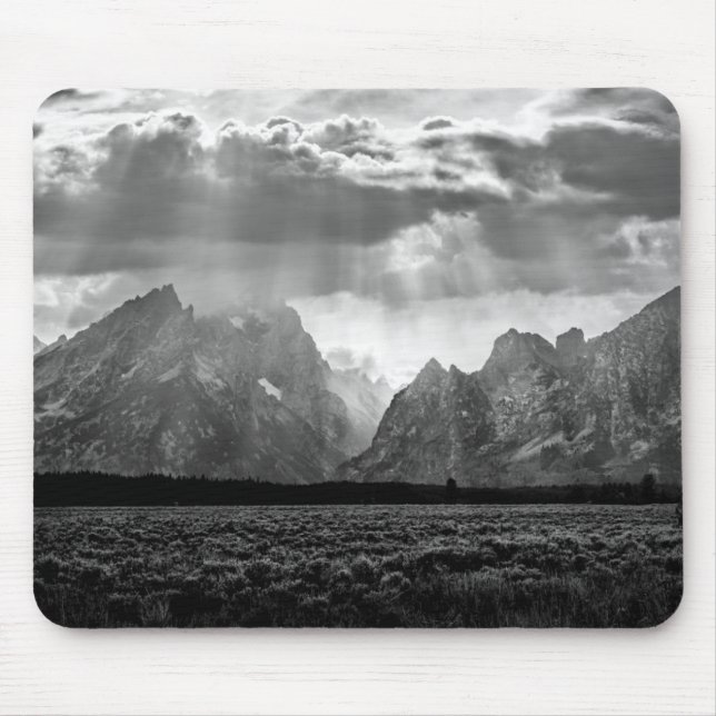 Tapis De Souris Chaîne de montagne grande de Teton en noir et (Devant)