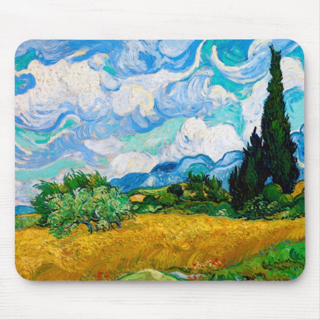 Tapis De Souris Champ de blé avec Cyprès, Van Gogh (Devant)