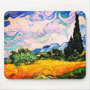 Tapis De Souris Champ de blé de Vincent Van Gogh avec Cyprès