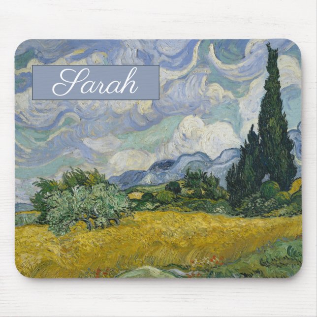 Tapis De Souris Champ de blé de Vincent van Gogh avec Cypresse : (Devant)