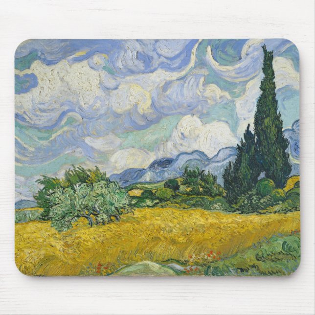 Tapis De Souris Champ de blé Vincent Van Gogh avec Cyprès (Devant)