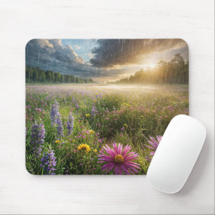 Tapis De Souris Champ fleur sauvage Avec Raindrops