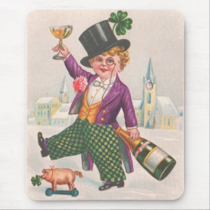 Tapis De Souris Champagne vintage Shamrock Jour de la Saint Patric