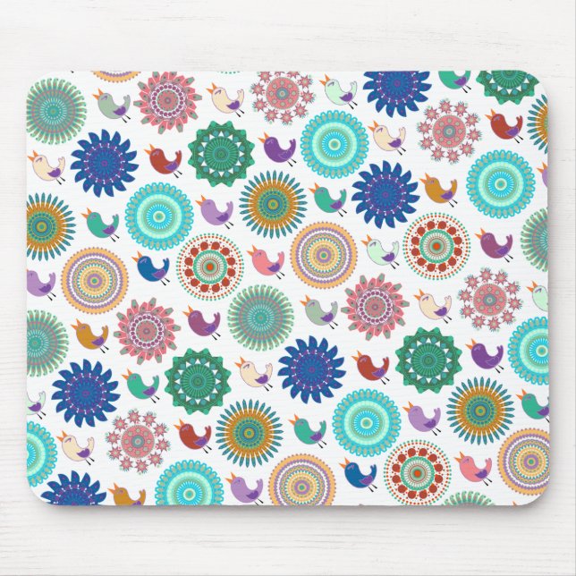 Tapis De Souris Chanter Bird et Mandala Cute Folk Art Motif (Devant)
