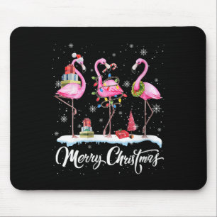 Tapis De Souris Chapeau de Noël Joyeux Noël Santa Flamingo Lumière