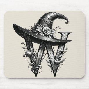Tapis De Souris Chapeau de sorcière noir lettre W personnalisée in