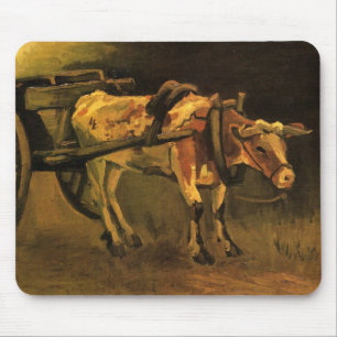 Tapis De Souris Chariot avec bœuf rouge et blanc par Vincent van G