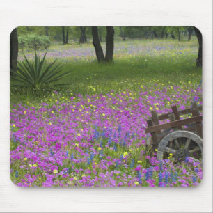 Tapis De Souris Chariot en bois dans un champ de Phlox, Bonnets Bl