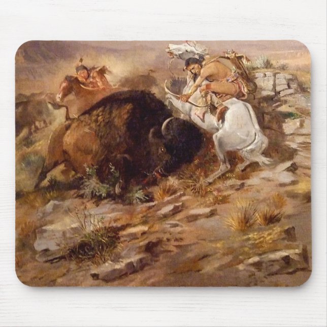 Tapis De Souris Charles Marion Russell - chasse de Buffalo (Devant)