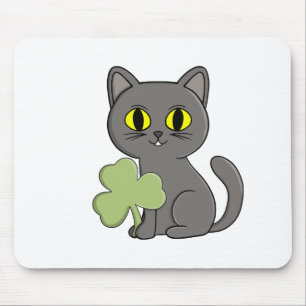 Tapis De Souris Charme Trèfle Shamrock Chat Gris