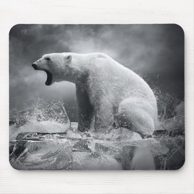 Tapis De Souris Chasseur blanc d'ours blanc sur la glace dans (Devant)