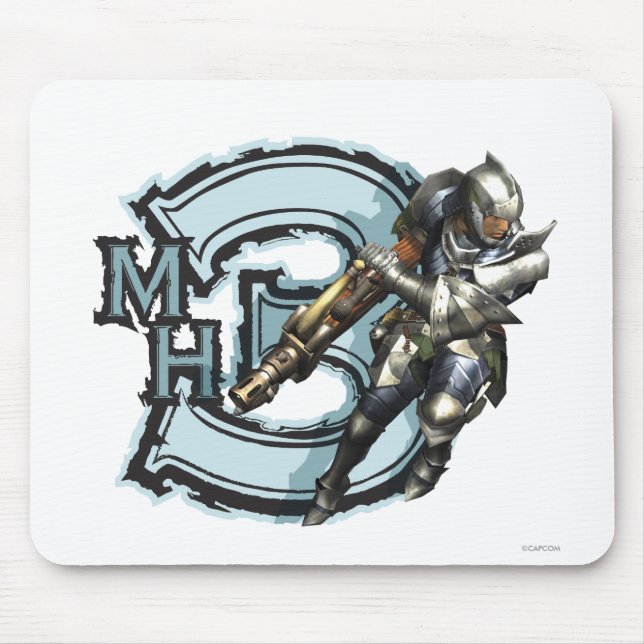 Tapis De Souris Chasseur masculin avec Bowgun, armure en acier (Devant)