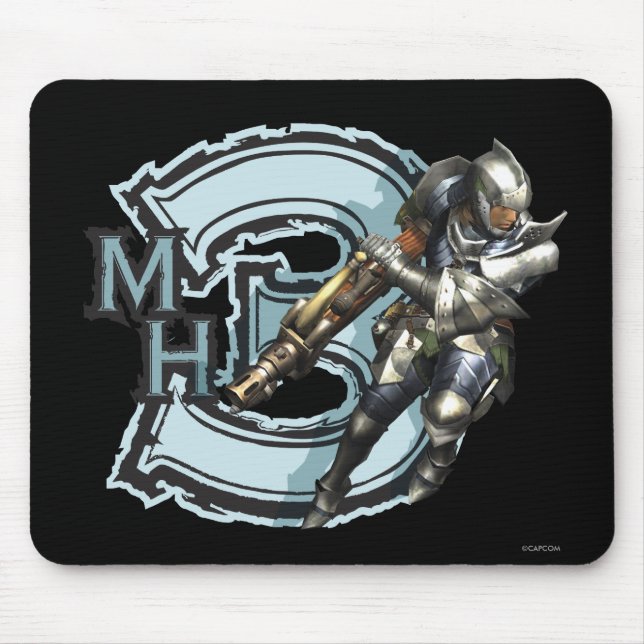 Tapis De Souris Chasseur masculin avec Bowgun, armure en acier (Devant)