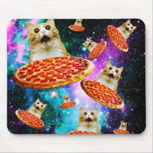 Tapis De Souris Chat à pizza de l'espace amusant