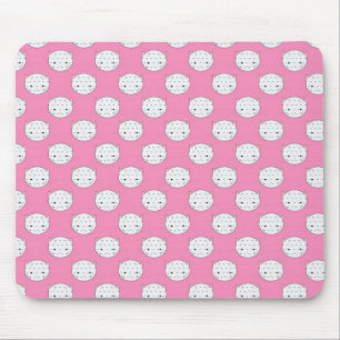 Tapis De Souris Chat à pois rose et blanc motif visage de chat