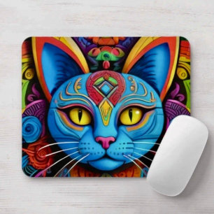 Tapis De Souris Chat Abstrait Aux Yeux Jaunes
