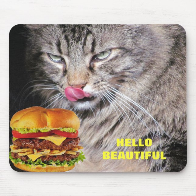 Tapis De Souris Chat affamé rencontre un beau cheeseburger (Devant)