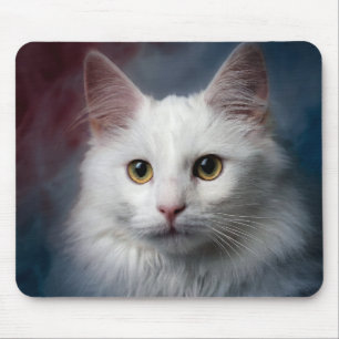 Tapis De Souris Chat angora turc blanc rouge bleu